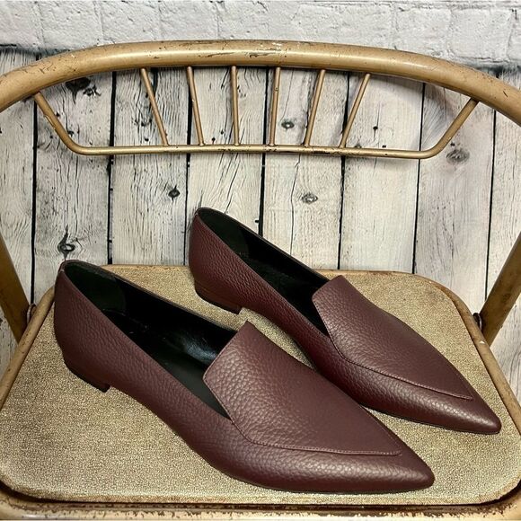 NEW Everlane burgundy pebbled leather pointy toe the boss flat loafers size 11 - Picture 4 of 9